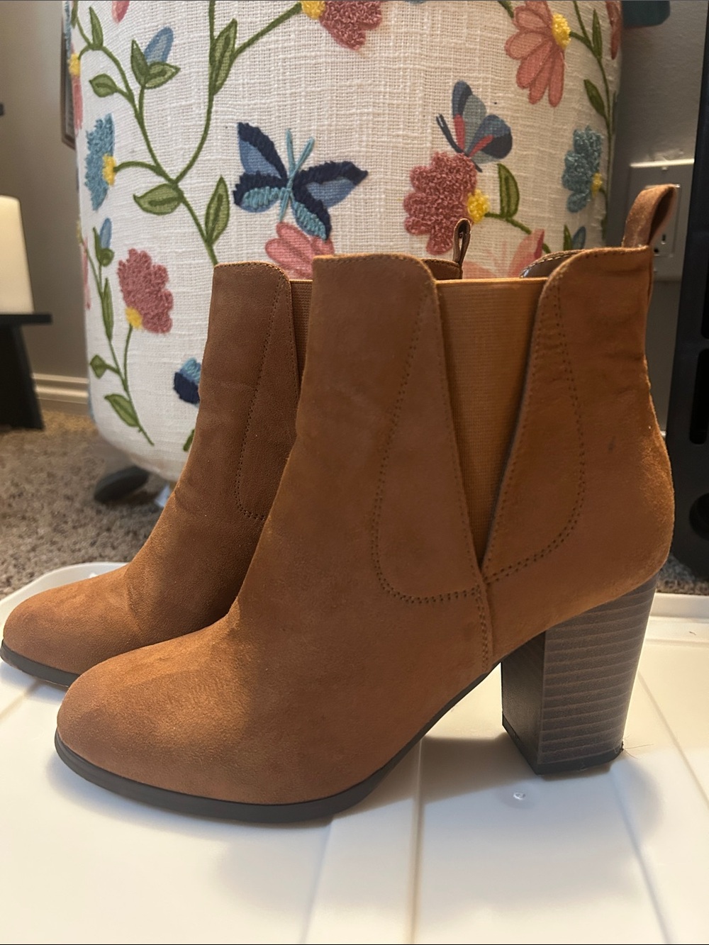 Joe Fresh Tan Suede Block Heel Ankle Booties